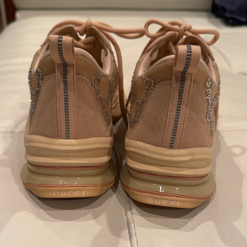 Gucci Blush Suede Sneakers with Crystal GG Detail